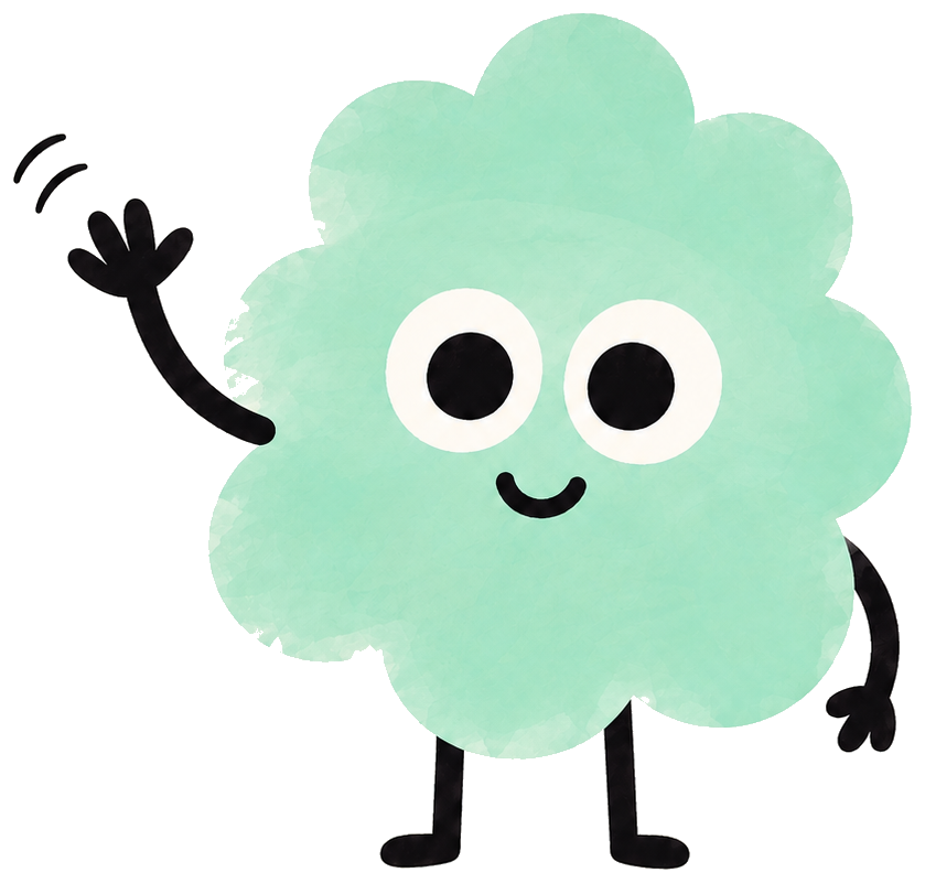 Koru, a friendly little alien, waving hello